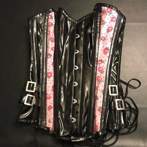 Dolls Kill Tops - Burlesque Faux Leather Strawberry Lace Up Corset Dolls Kill Tops - Burlesque Faux Leather Strawberry Lace Up Corset